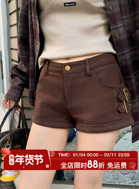 HuoHuo 卷边方程式 辣妹卷边短裤女秋季新款2025A字显瘦休闲裤