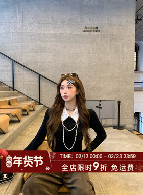 HuoHuo 波点艺术生 学院风2026春夏新款上衣女波点假两件针织衫