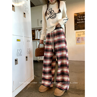 遛弯格子裤 2025格纹阔腿裤 松弛感复古休闲裤 新款 女秋冬季 HuoHuo