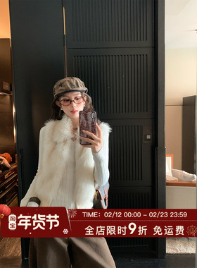 HuoHuo 摩登girl 针织拼接毛毛外套女秋冬季新款2025环保毛马甲