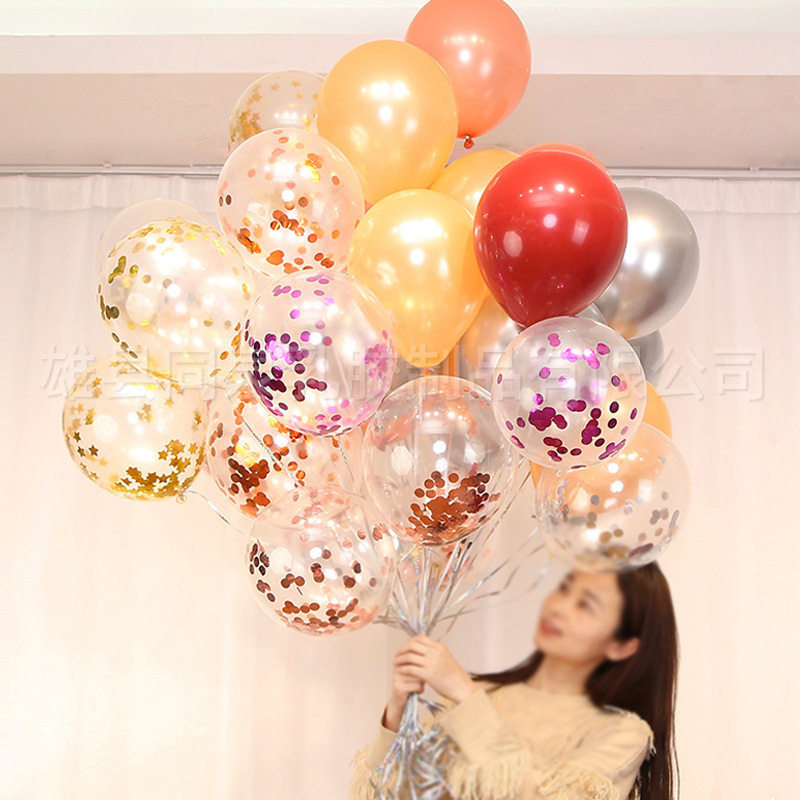 现货12寸透明亮片纸屑气球儿童生日派对结婚装饰铝箔气球套装
