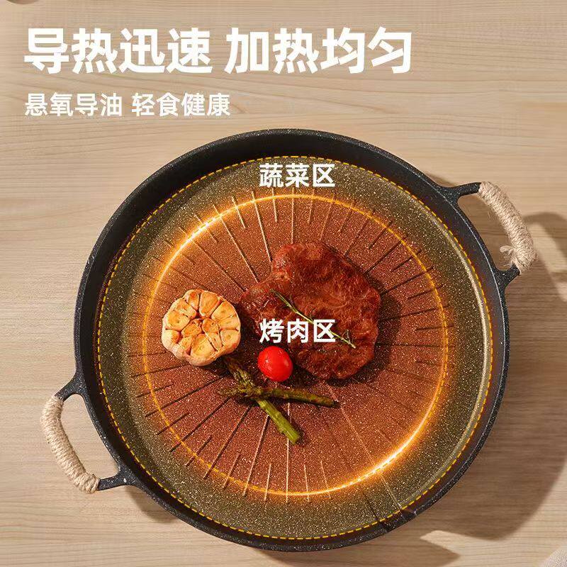 日式麦饭石烧烤盘家用不粘无烟烤肉锅电磁炉烤盘户外铁板烧烤肉盘