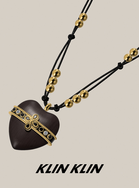 KLINKLIN爱心黑檀木十字花游牧长款项链女皮绳毛衣链配衣服中古风
