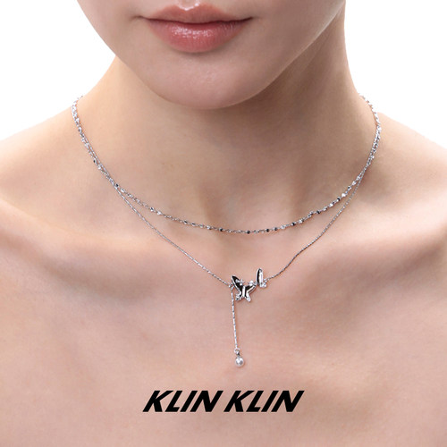 KLINKLIN蝴蝶高级感双层叠戴珍珠项链女锁骨链轻奢小众韩ins配裙