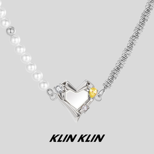 KLINKLIN原创爱心吊坠珍珠拼接项链颈链女设计师碎银子几两锁骨链