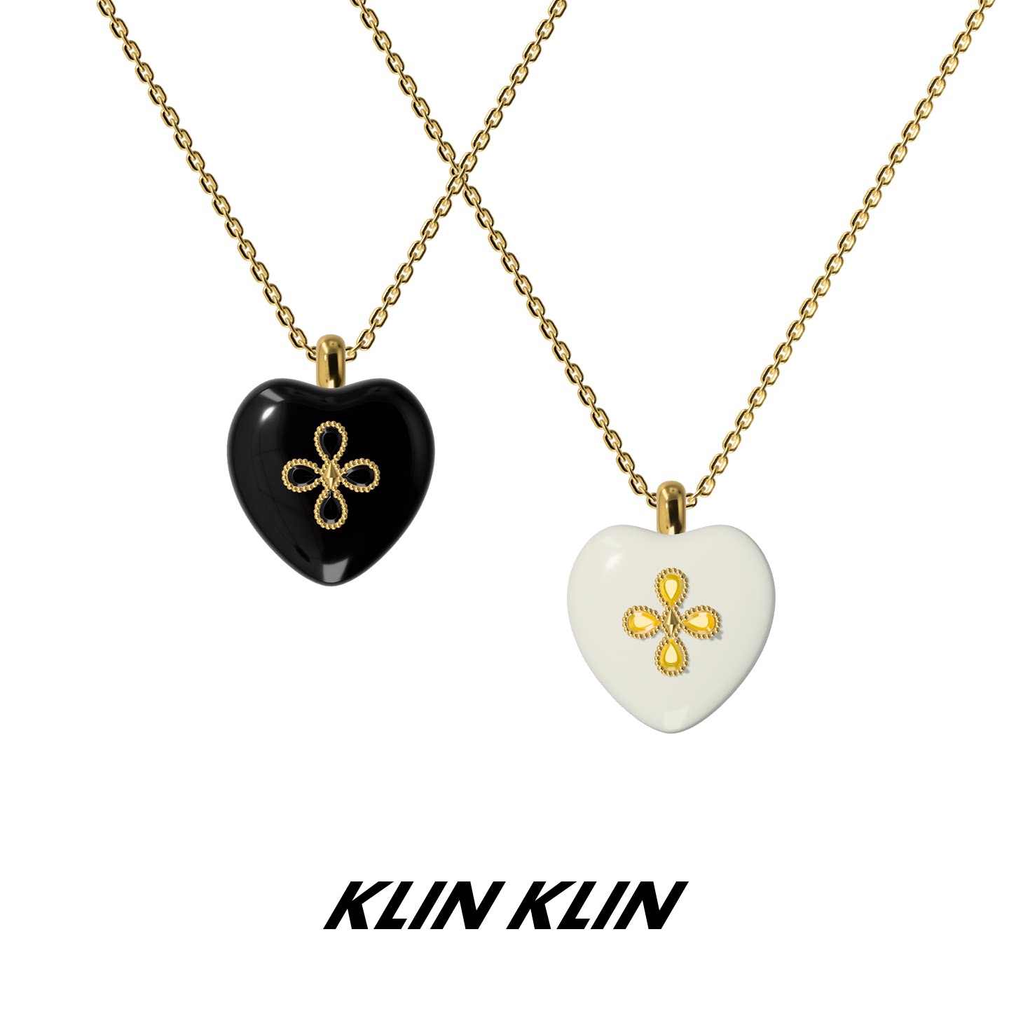 KLINKLIN爱心十字花珐琅项链