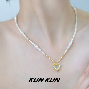 锁骨链小众轻奢ins KLINKLIN原创爱心吊坠珍珠拼接项链女设计韩版