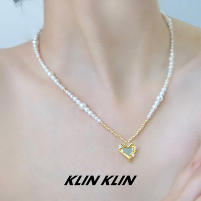 KLINKLIN爱心吊坠珍珠拼接项链