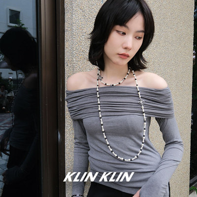 KLINKLIN不规则珍珠黑色玛瑙十字架长款锁骨项链女巴洛克双层叠戴