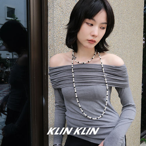 KLINKLIN不规则珍珠黑色玛瑙十字架长款锁骨项链女巴洛克双层叠戴