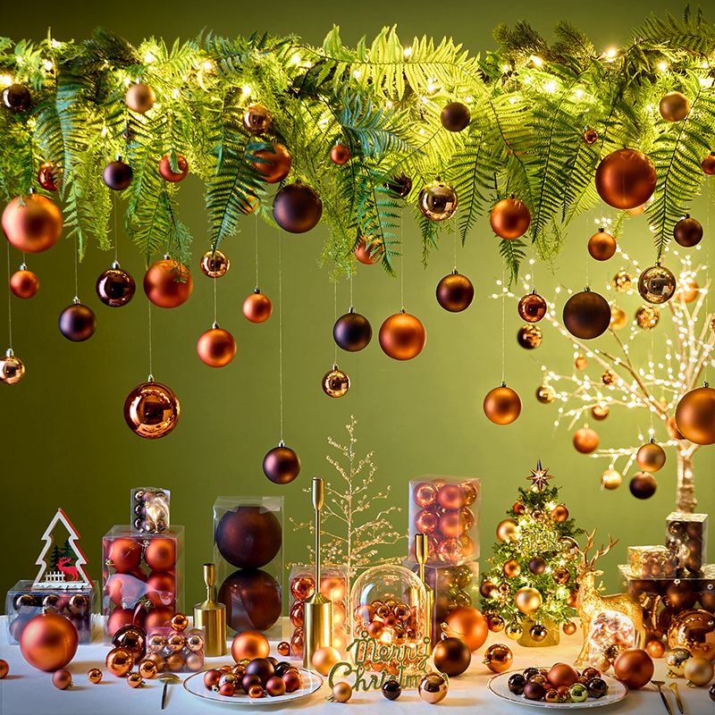圣诞节装饰圣诞球圣诞树挂饰3-15cm咖啡哑亮光圣诞场景氛围布置