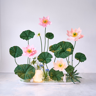 仿真花婚礼布置仿真荷花造景新中式仿生植物假荷花荷叶花艺引路