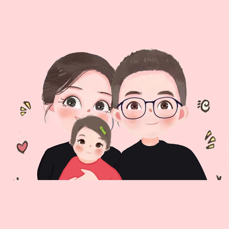 全家福手绘头像q版一家三四口卡通动漫画真人照片设计微信约稿