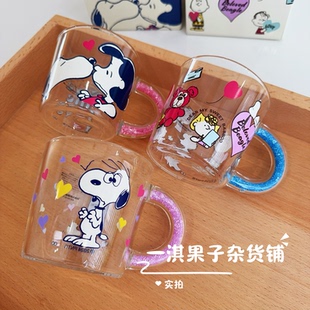 日本带回史努比周边可爱卡通玻璃杯水杯牛奶杯果汁杯