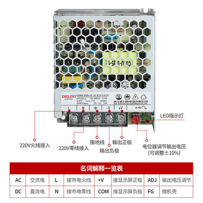 。德力西LED开关电源220转48V 36v监控50W 200W直流10a正品5V变压