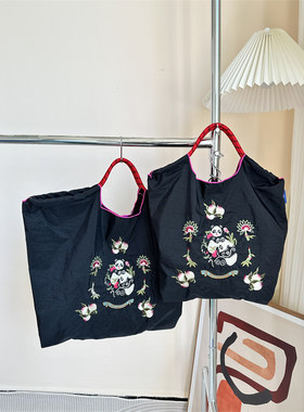 年终清仓高定款少量现货Ball chian环保刺绣购物袋手提单肩斜挎包