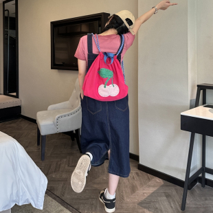 特价 chain户外运动大容量包女 日系刺绣尼龙双肩包购物袋ball