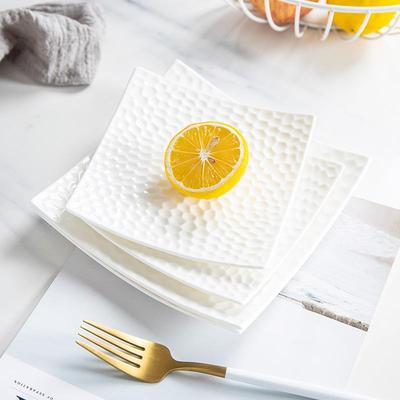 白色骨瓷正方平盘西餐陶瓷方盘网红ins家用盘子北欧小菜盘水果碟