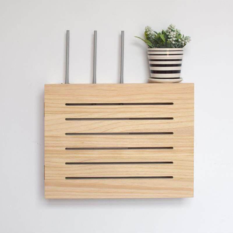 壁挂式路由器收纳盒实木Wifi光猫电源线屏蔽盒壁挂式收纳架无冲压