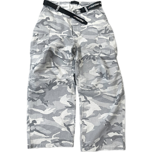 POPPROJECT白迷彩cargo多口袋立体水洗复古宽松廓形baggy工装 裤