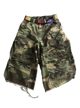 POPPROJECT迷彩七分裤水洗做旧cargo工装宽松阔腿短裤asen同款