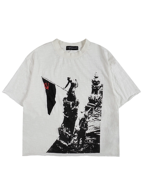 POPPROJECT攻克柏林200g竹节棉卷边肌理感印花水洗T恤短袖