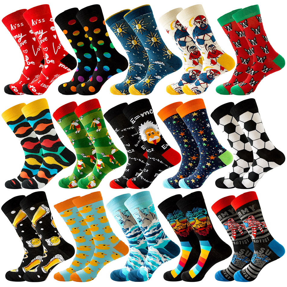 New Happy Mens Socks Women Novelty Cartoon Sock Combed Cotto