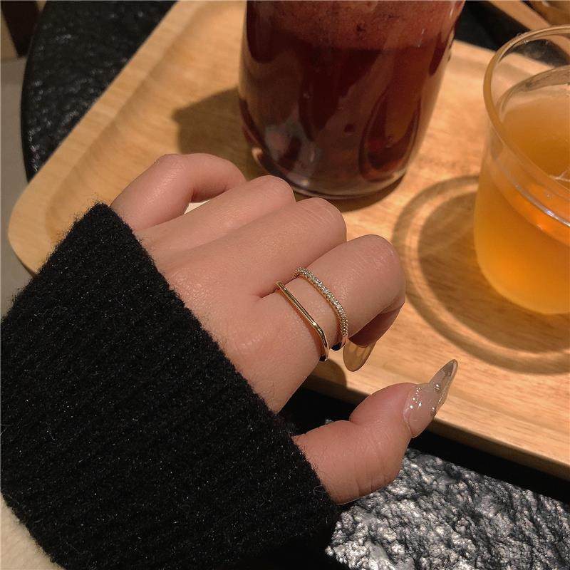 百搭款！锆石闪方形钻戒bling美炸高级感气质开口可调节戒指女