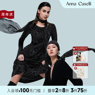 ANNA 桑蠶絲小黑裙女顯瘦連衣裙 安娜凱瑟莉2025夏新款 CASELLI