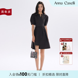 ANNA 高級感V領(lǐng)收腰顯瘦百搭透氣小黑裙 安娜凱瑟莉經(jīng)典 CASELLI