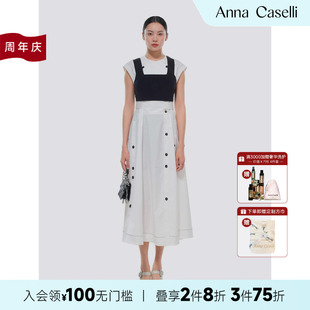 ANNA 夏 安娜凱瑟莉新假兩件黑白撞色收腰連衣裙女款 CASELLI