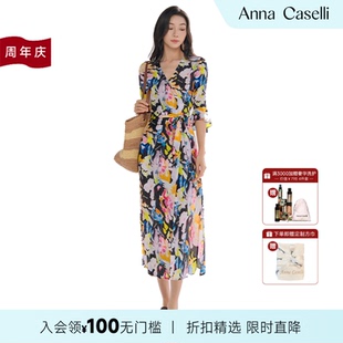 ANNA 安娜凱瑟莉夏季 收腰優雅氣質顯瘦A字裙連衣裙女款 CASELLI