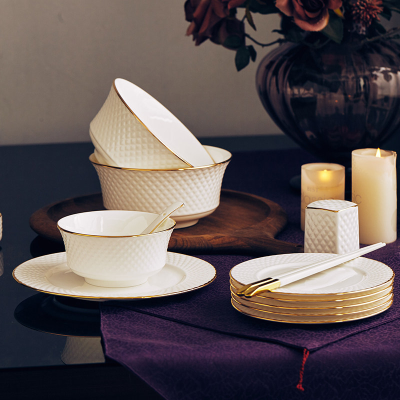 ZAOJI 景德镇骨瓷餐具陶瓷碗碟现代轻奢陶瓷米饭碗盘子组合搭配单,餐饮具,碗,淘宝优惠券,粉丝福利购,淘宝优惠卷