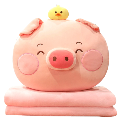 卡通猪猪抱枕毯子两用靠枕