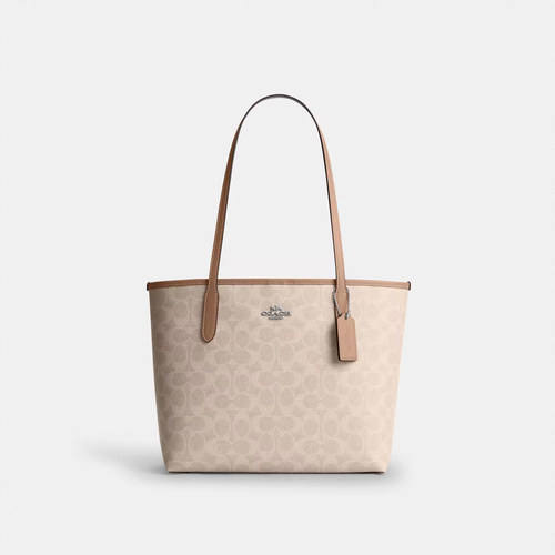 COACH/蔻驰官方 奥莱款City 26女士中号老花单肩手提托特包CDX82