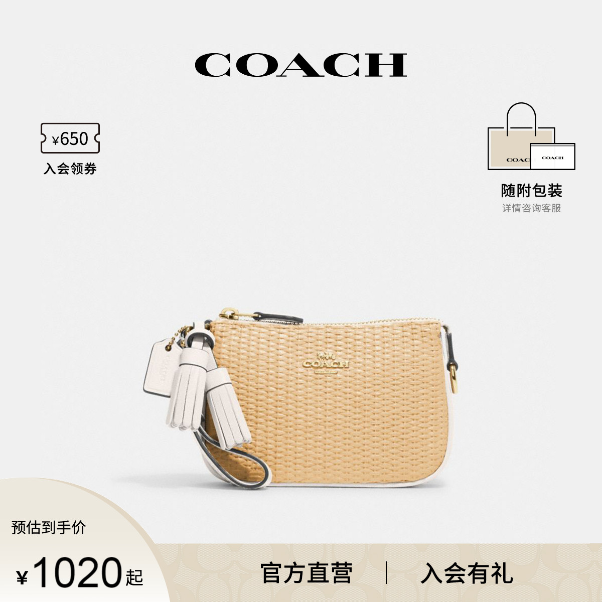 COACH/蔻驰官方 女士手提包流苏纯色手拿包小号腋下包CH215