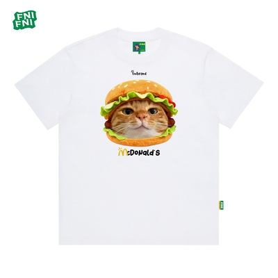 FNI绿标橘猫汉堡美式圆领短袖t恤重磅纯棉男女同款夏季新款直