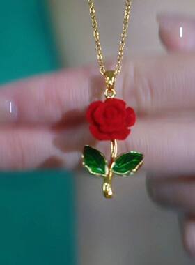 @但长商贸玫瑰花朵项链霓倾画油吊坠时尚气质百搭锁骨链送老婆a4