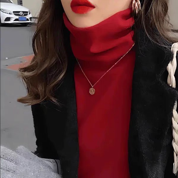 衣念臻品服饰双面澳绒堆堆领女士打底衫内搭修身显瘦t恤高领长a22