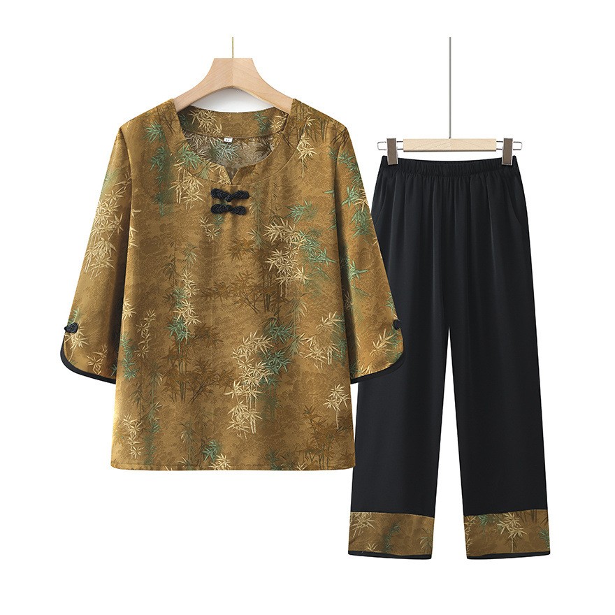 中老年夏装妈妈装50-60岁高档套装奶奶装宽松衣服老太太夏天透a9