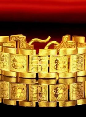 福纳税高端奢华金色天赐鸿福手链男士时尚百搭沙金手饰送长辈礼a4