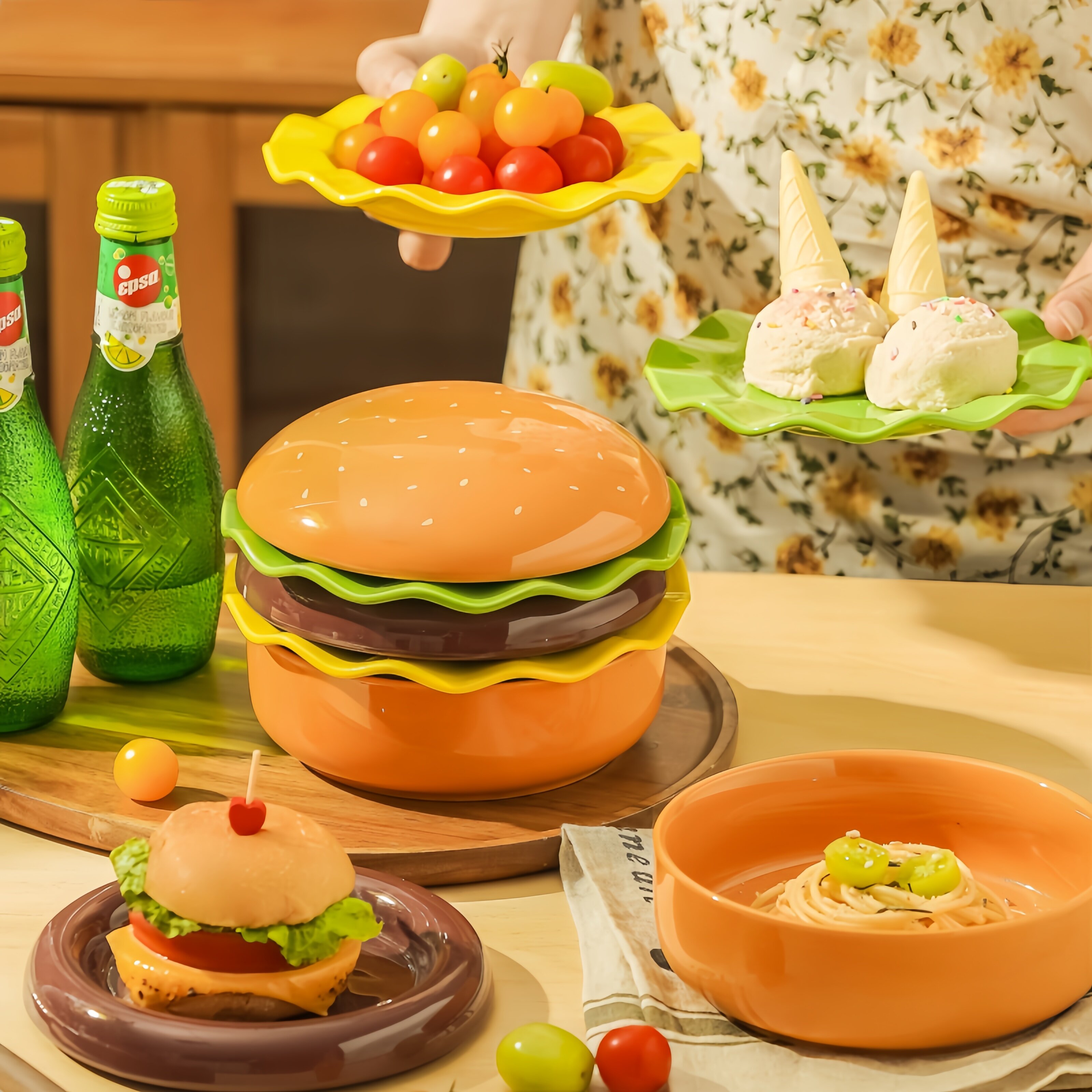 汉堡陶瓷餐具盘碗套装礼盒送人漂亮的盘子意面盘高颜值沙拉碗饭碗,餐饮具,盘,淘宝优惠券,粉丝福利购,淘宝优惠卷