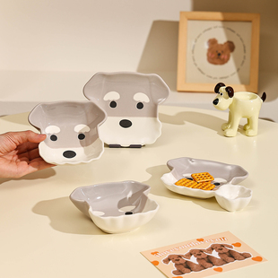 鹿谷川可爱两格盘家用高颜值陶瓷菜盘带蘸料碟小吃盘水果盘子饭碗