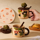 杯子家用马克杯设计感小众带盖勺水杯陶瓷精致漂亮 咖啡杯办公室