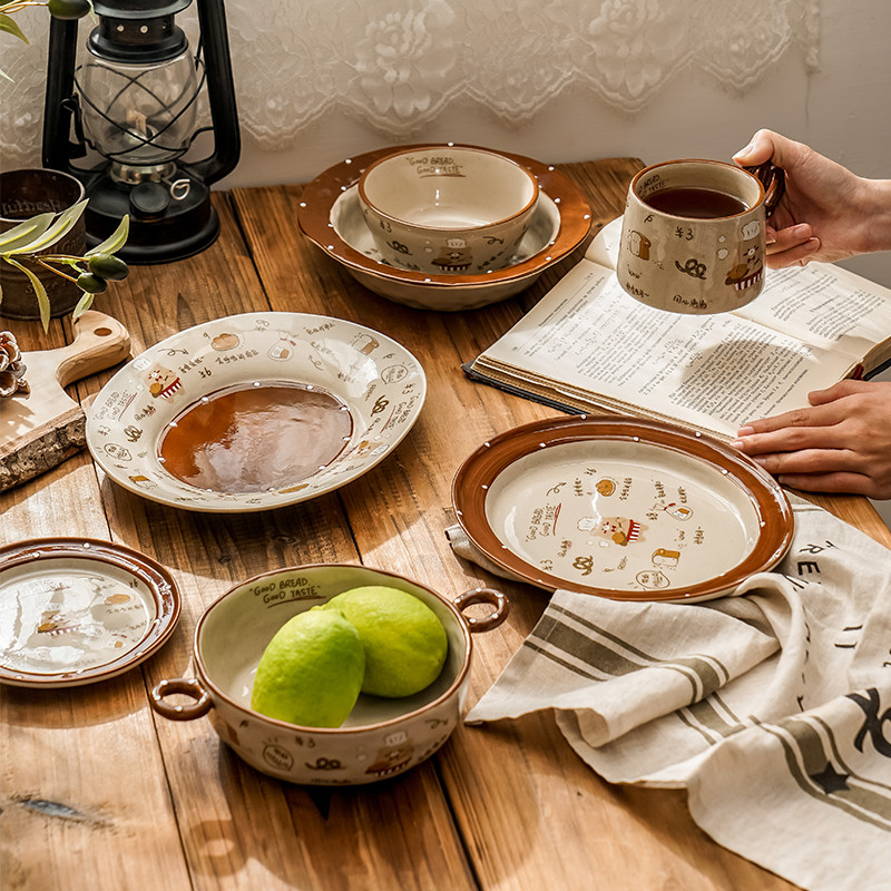 餐具陶瓷双耳碗精致漂亮的饭碗