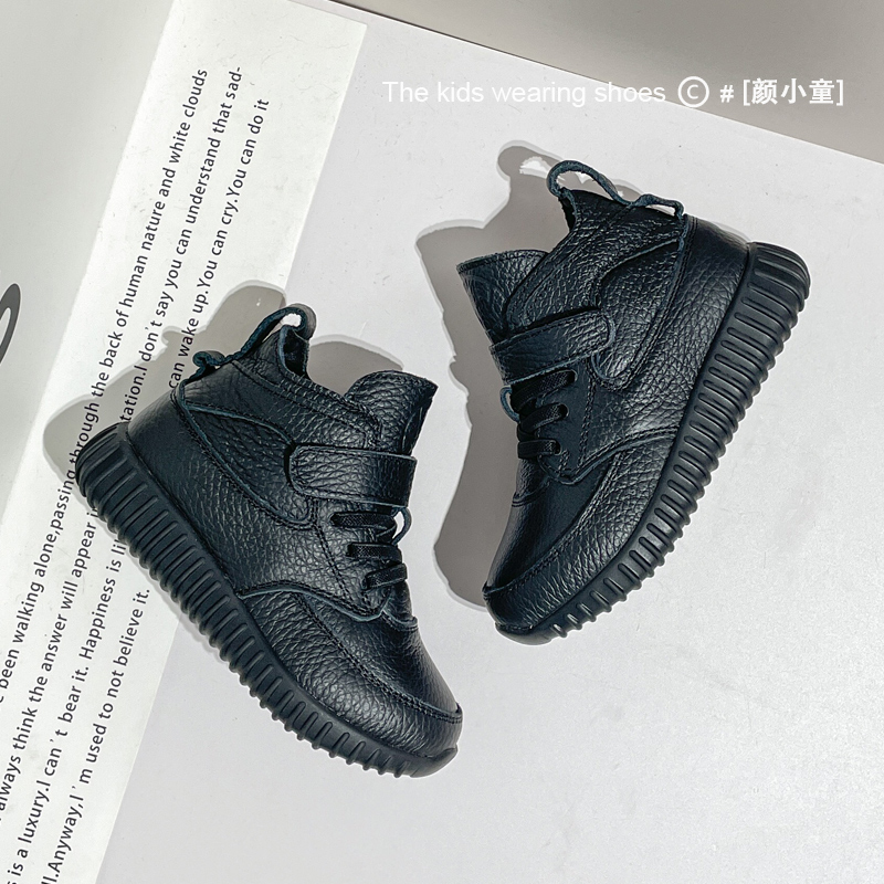 【真皮】儿童黑色保暖运动鞋