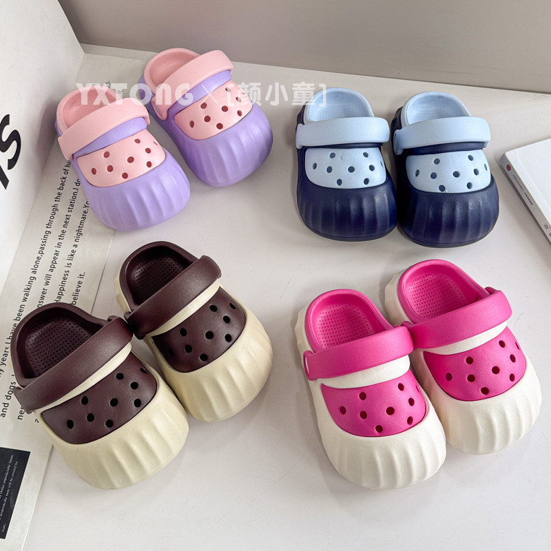 儿童洞洞鞋男童2025新款脚胖可爱女童凉鞋两穿户外可湿水eva撞色