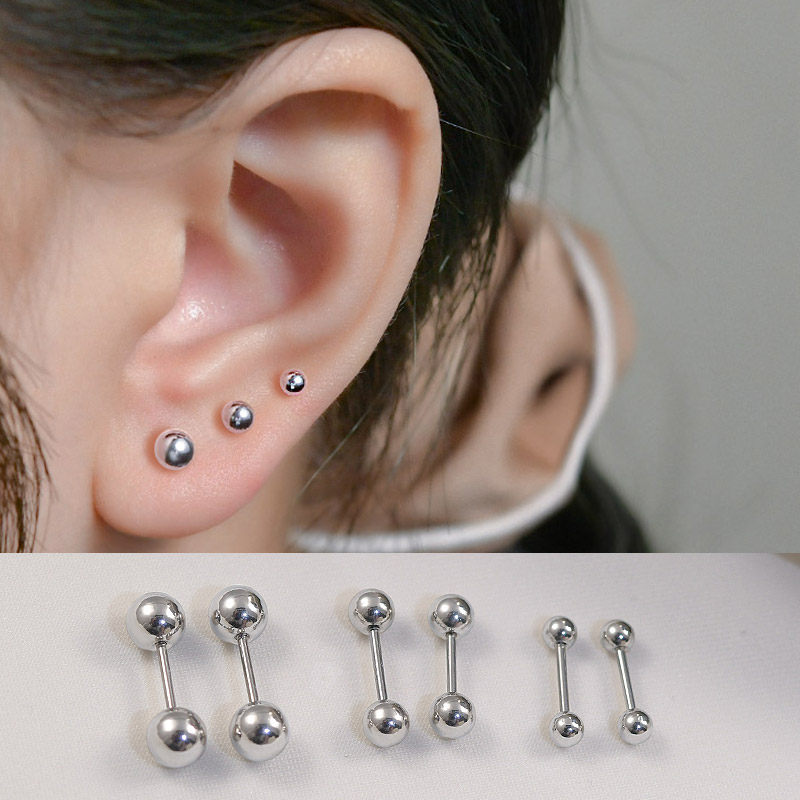双球豆豆耳骨钉螺丝拧4mm长双头小耳朵耳钉2022年新款潮耳环