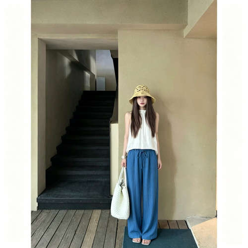夏季100%法国雨露亚麻直筒女裤