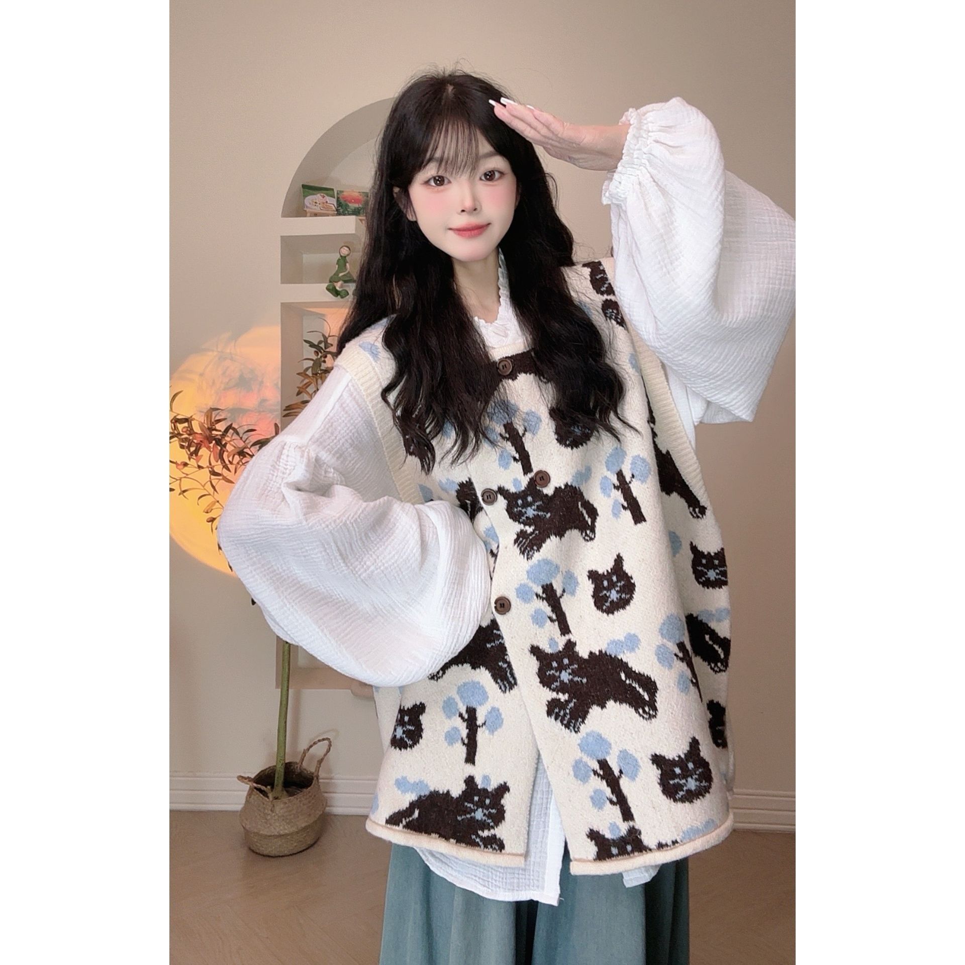 猫咪毛衣马甲新款韩系清